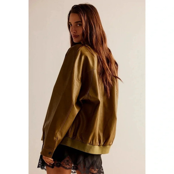 New Free People Wild Rose Vegan Leather Bomber Jacket Green We The Free Small - Picture 6 of 12